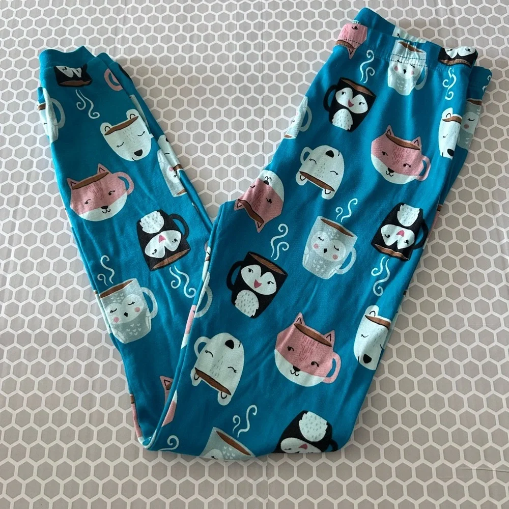 Just For You Kids Teal Blue Animal Mug Print Pajama Set Size 10